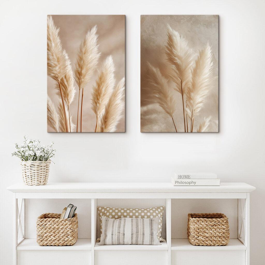 Gramíneas en beige cálido en un interior