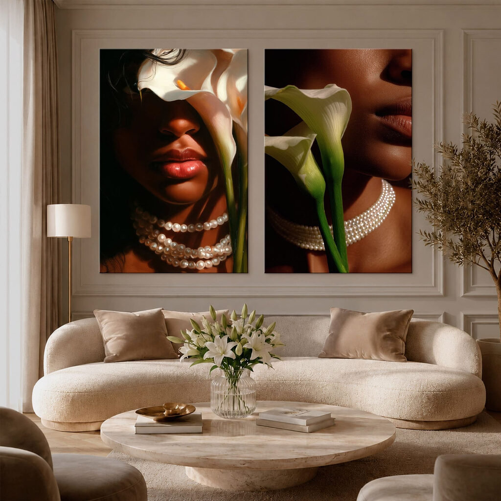 Mujeres entre flores claras en un interior