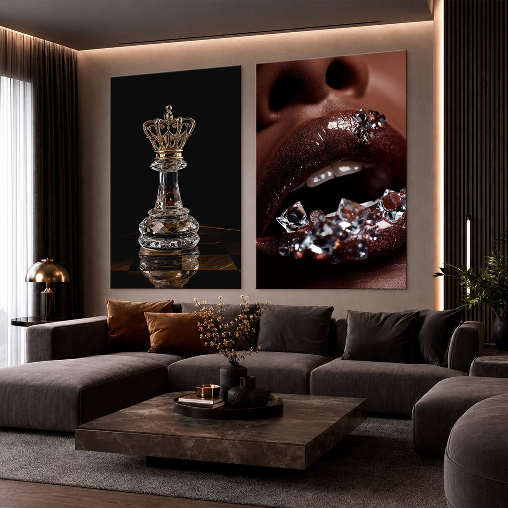 Labios con cristales en un interior