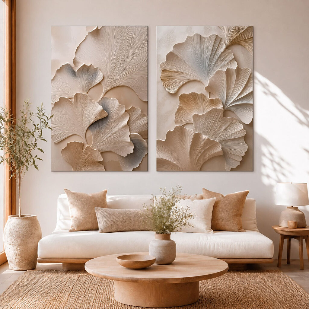 Abanicos en beige suave en un interior