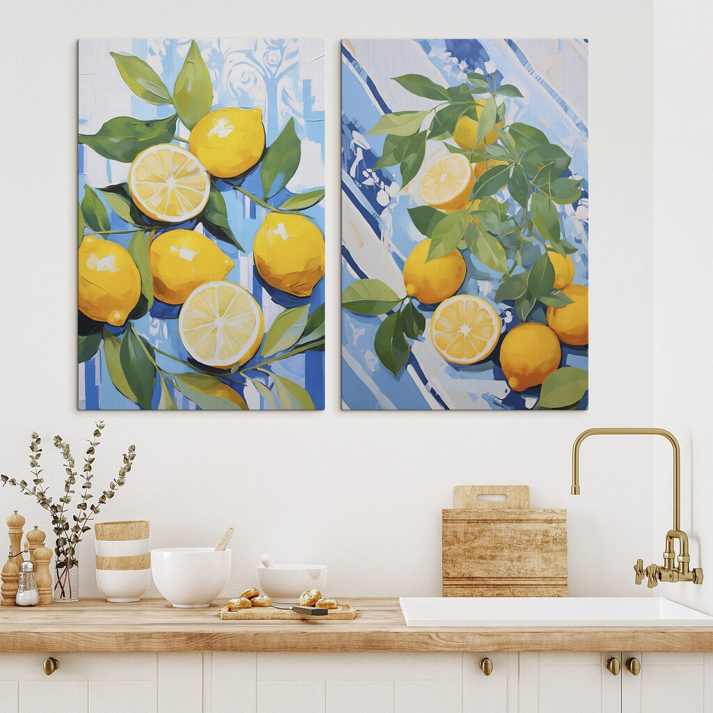 Limones sobre azul veraniego en un interior
