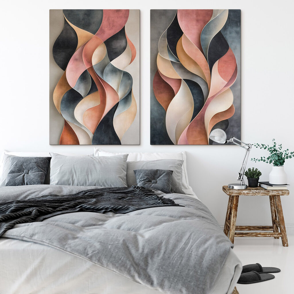 Cintas rosas sobre gris en un interior
