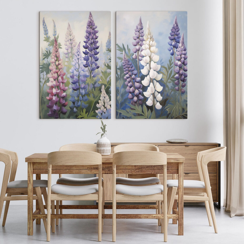 Lupinos entre el verde en un interior