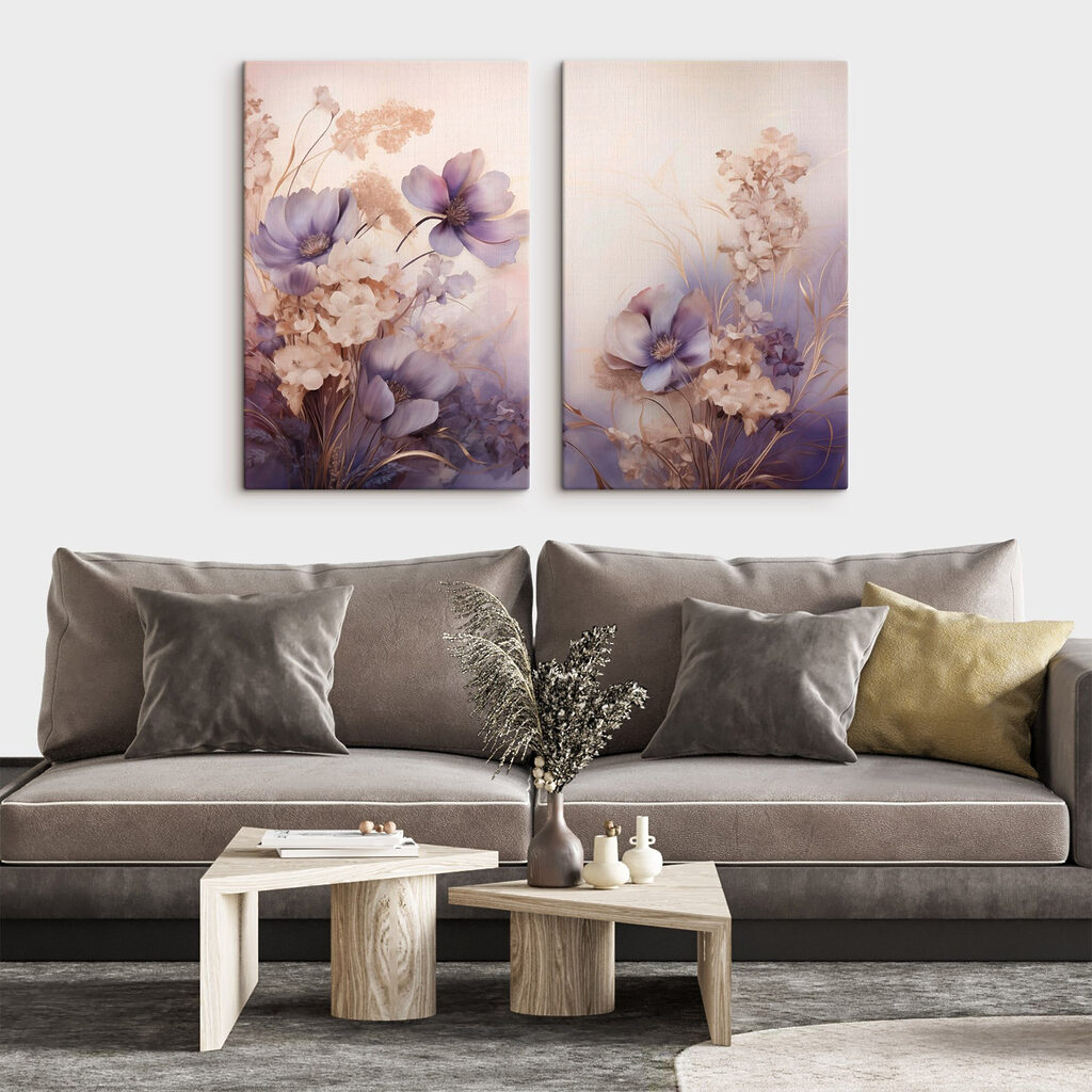 Flores lilas en bruma en un interior