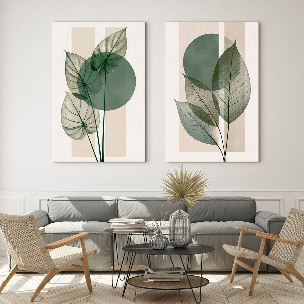 Hojas verdes elegantes en un interior