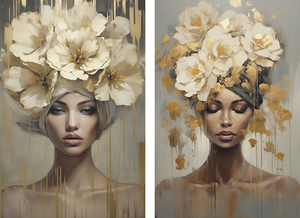 Mujeres con coronas florales — diseño completo