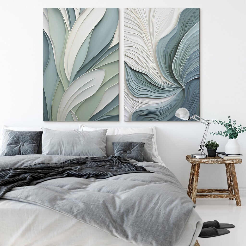 Hojas entre olas azuladas — interior 2
