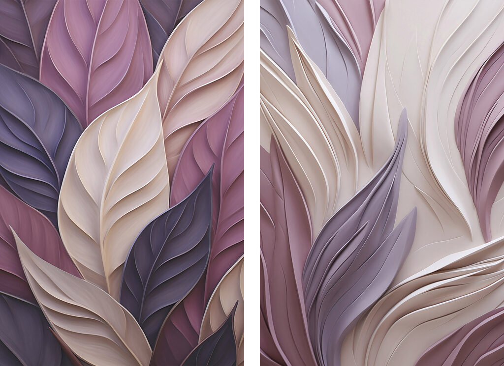 Hojas en pliegues lilas — diseño completo