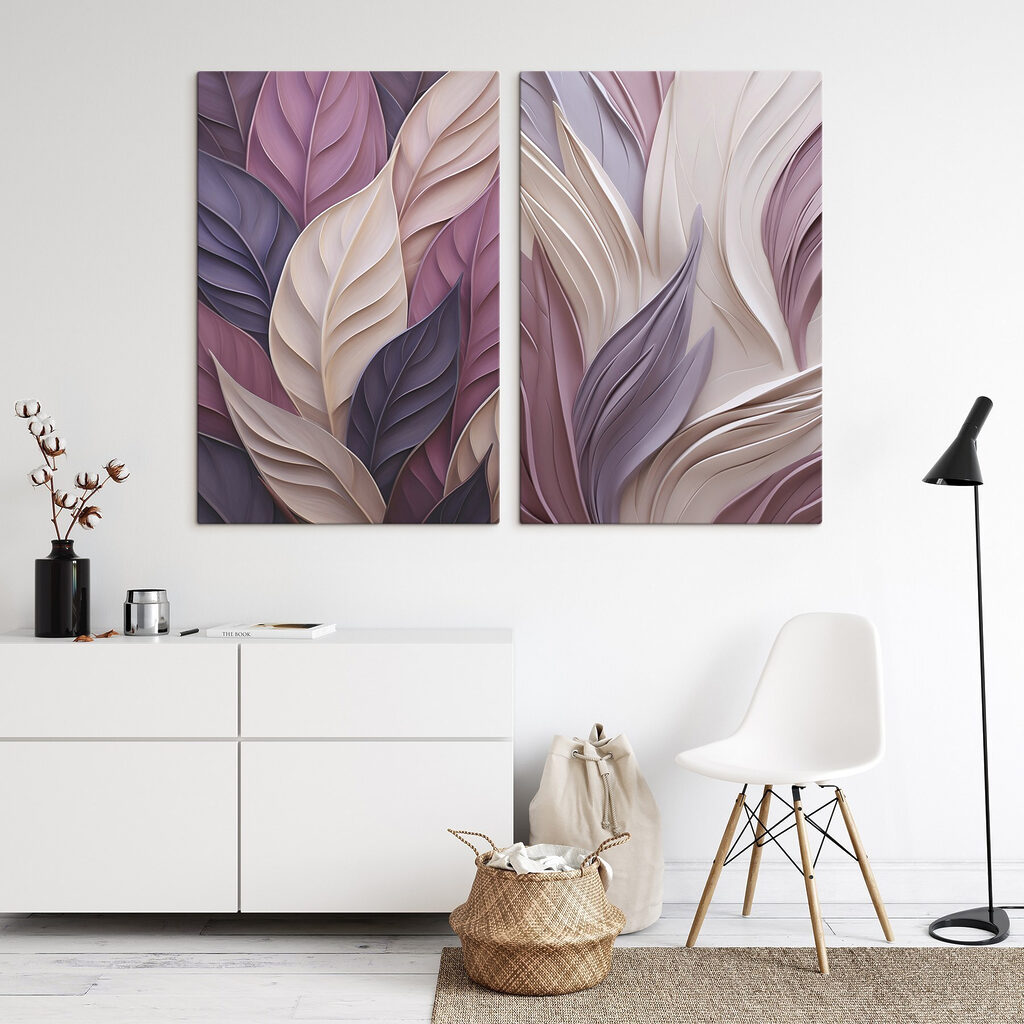 Hojas en pliegues lilas — interior 1