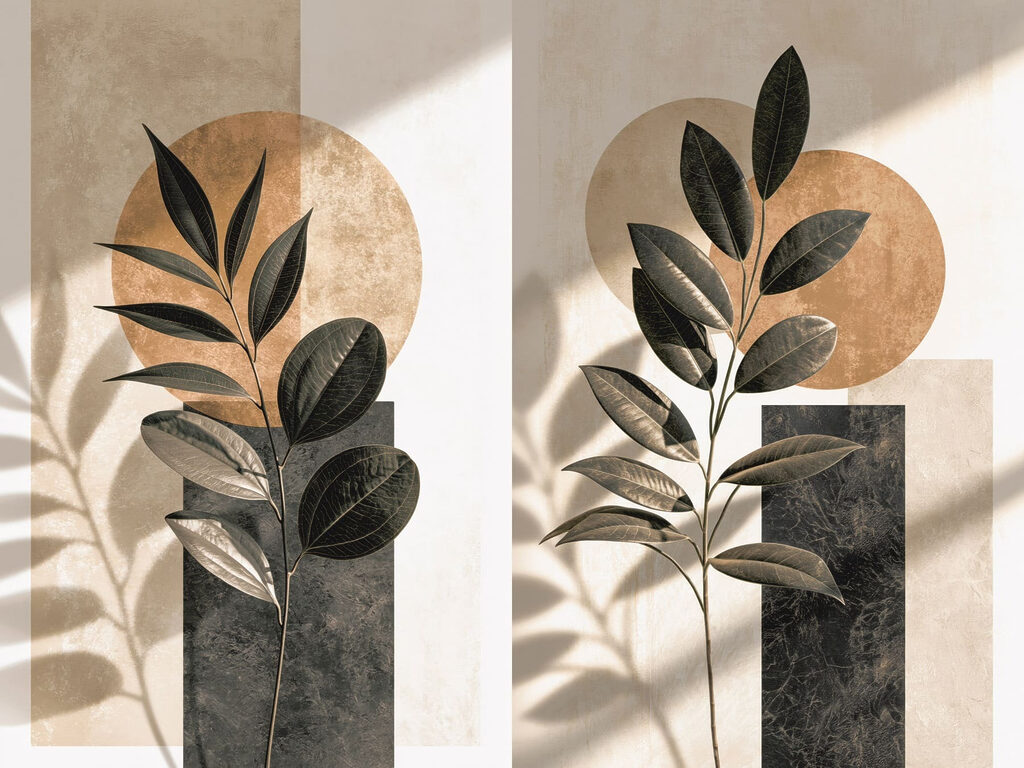 Hojas y formas geométricas — diseño completo