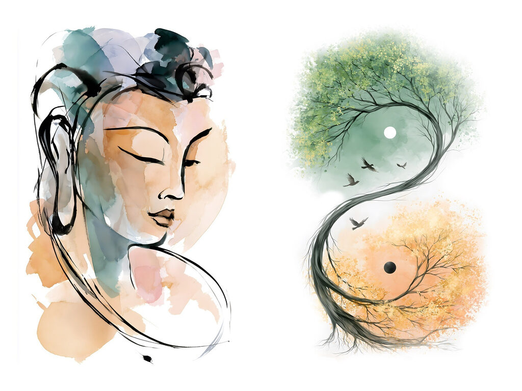 Mujer y árbol — diseño completo