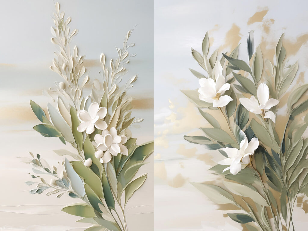 Flores blancas en verde — diseño completo