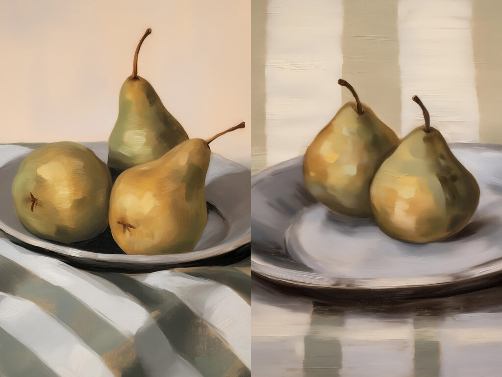 Peras sobre un plato — diseño completo