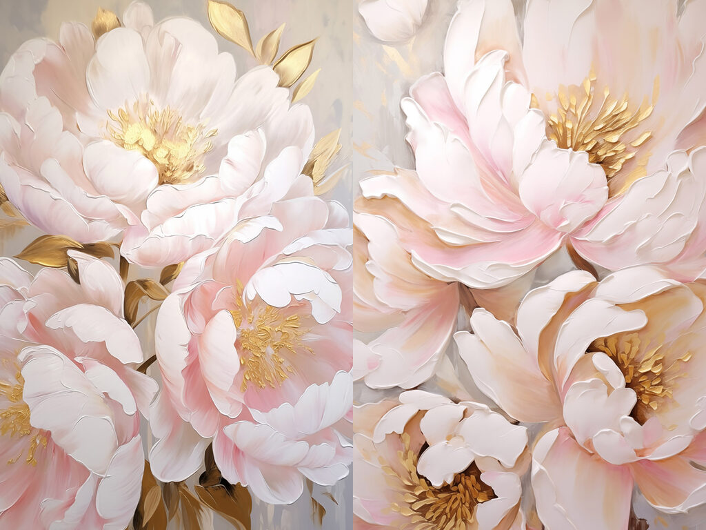 Flores en nubes rosas — diseño completo