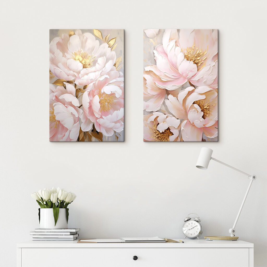 Flores en nubes rosas en un interior