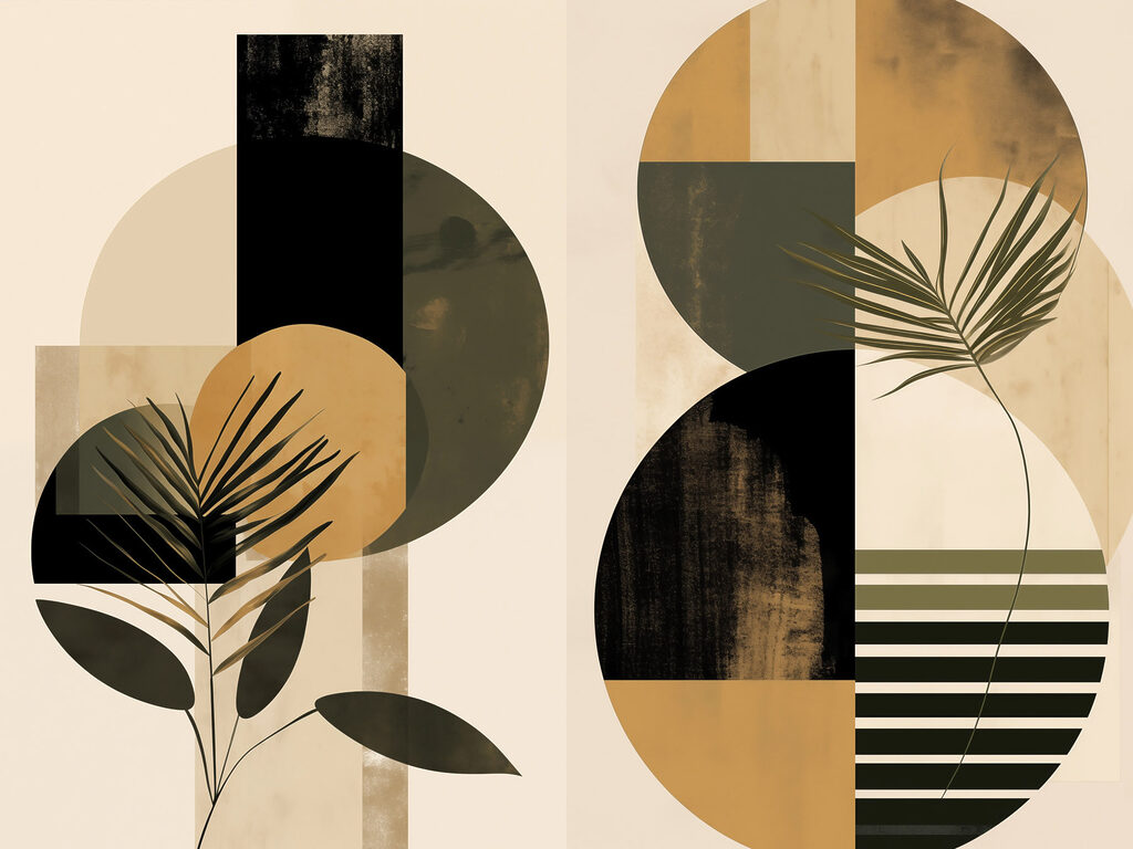 Palmas en círculos ocre — diseño completo