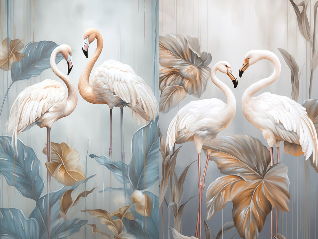 Flamencos de cuellos juntos — diseño completo