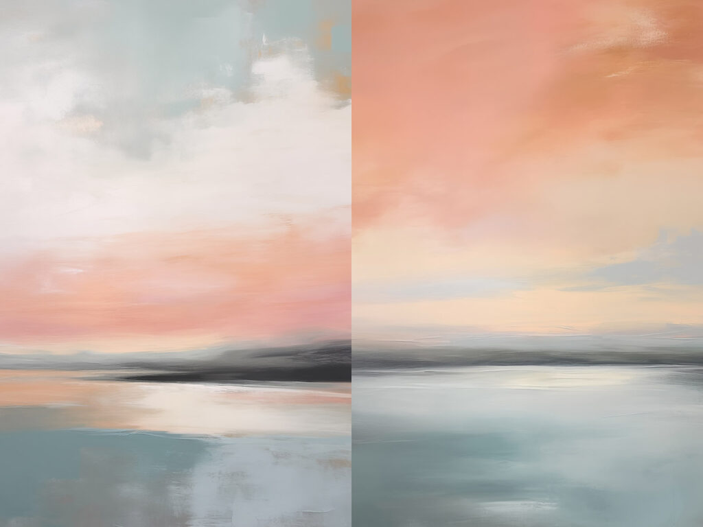 Cielo rosado sobre agua — diseño completo