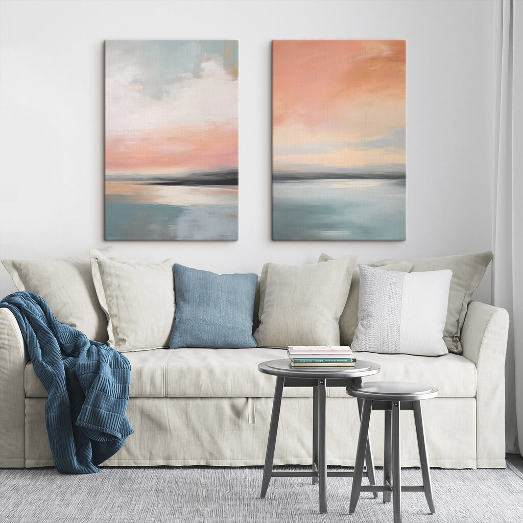 Cielo rosado sobre agua en un interior