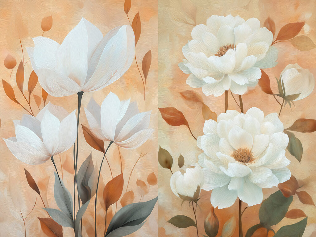 Flores blancas sobre naranja — diseño completo