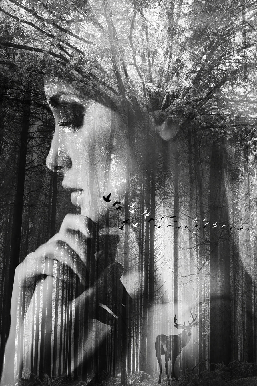 Rostro convertido en bosque — diseño completo