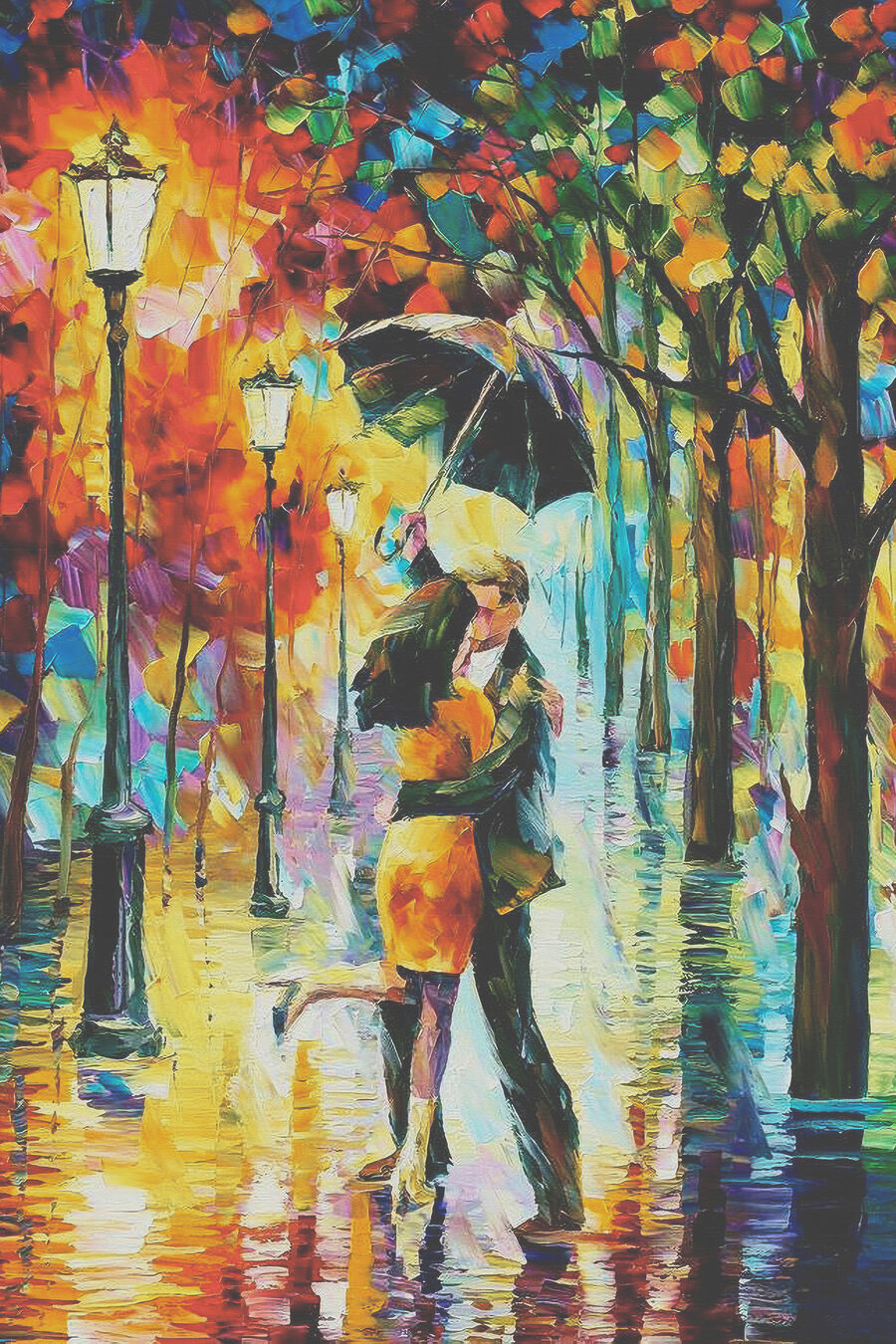 Beso bajo la lluvia — diseño completo