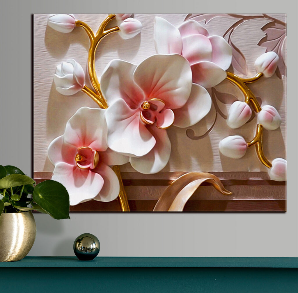 Orquídeas en luz rosada en un interior