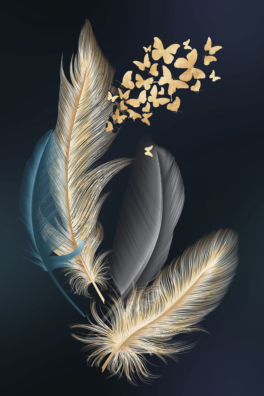 Plumas y mariposas — diseño completo