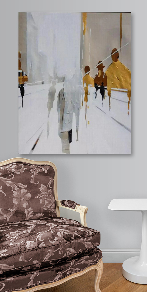 Transeúntes en calles blancas — interior 2