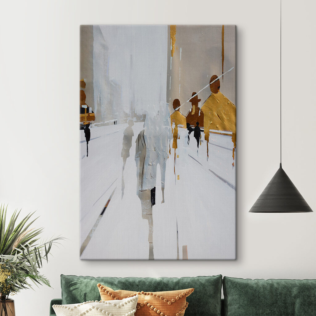 Transeúntes en calles blancas — interior 5