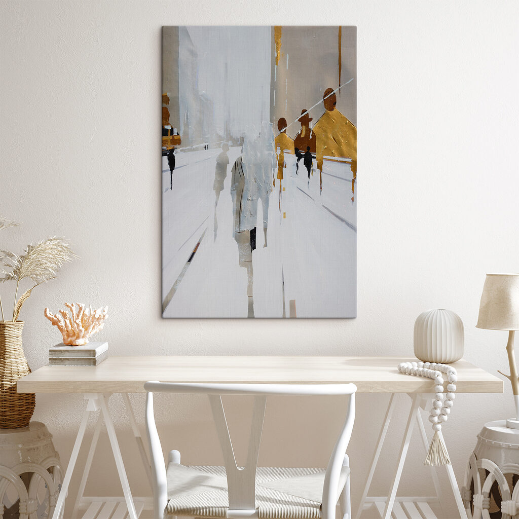 Transeúntes en calles blancas — interior 6