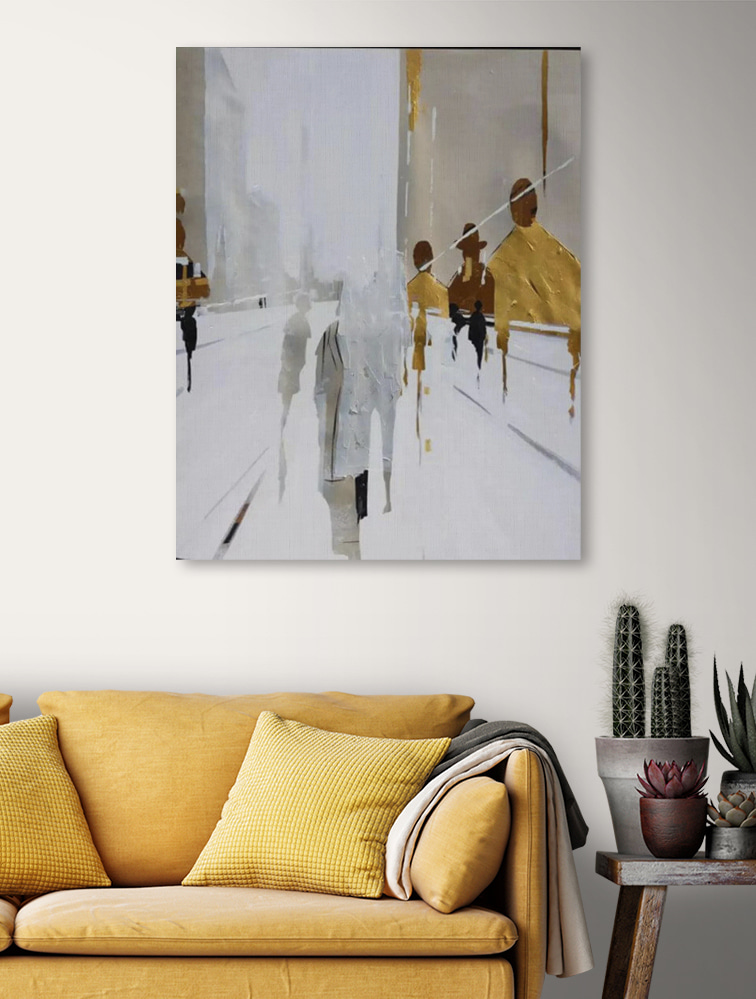 Transeúntes en calles blancas — interior 4