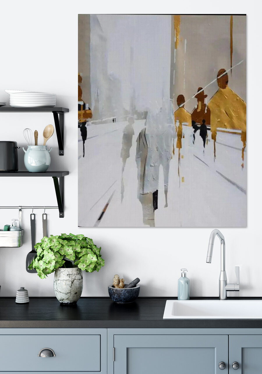 Transeúntes en calles blancas — interior 3