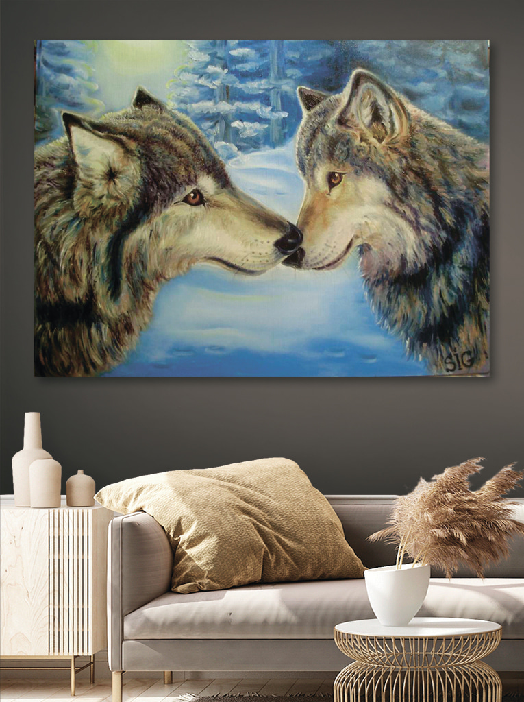Lobos que se rozan en un interior