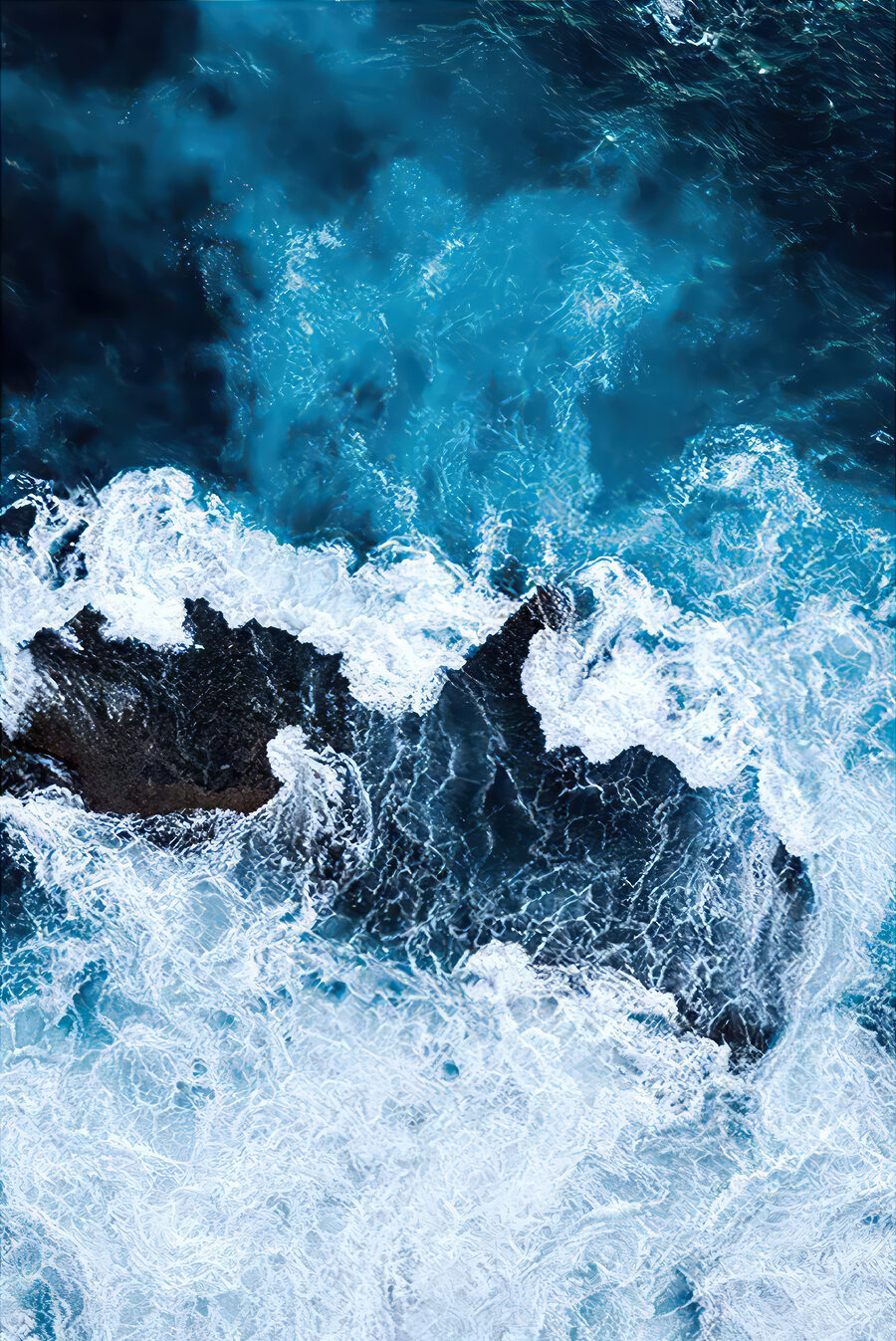 Espuma entre rocas oscuras — diseño completo