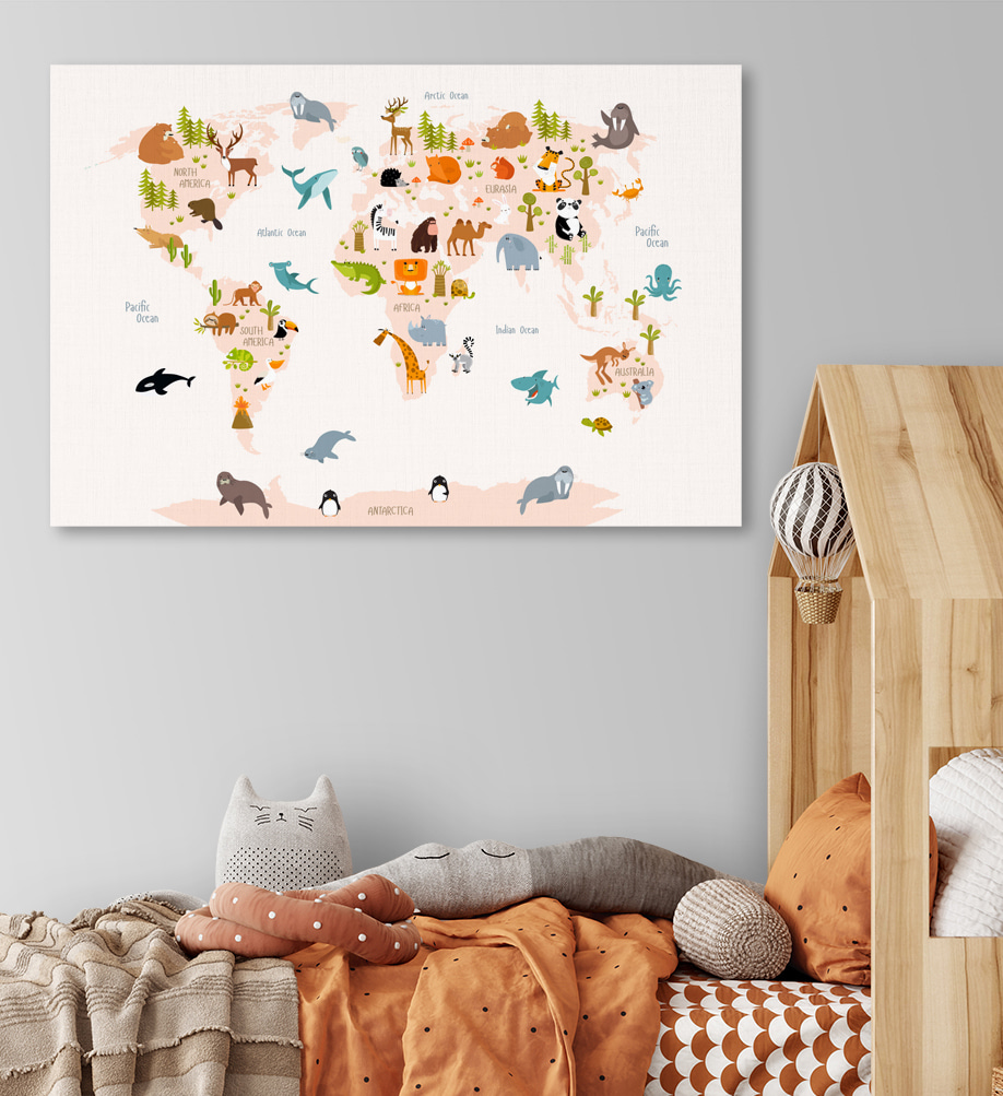 Animales por el mundo en un interior