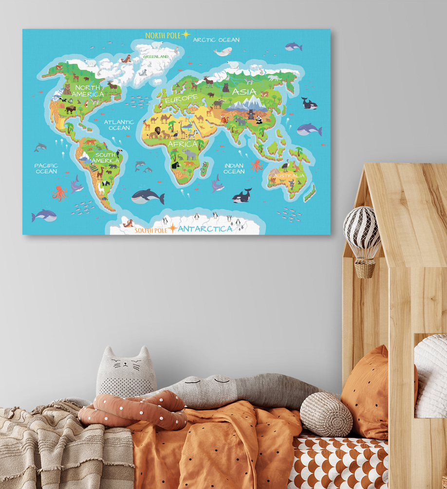 Mundo en colores alegres en un interior