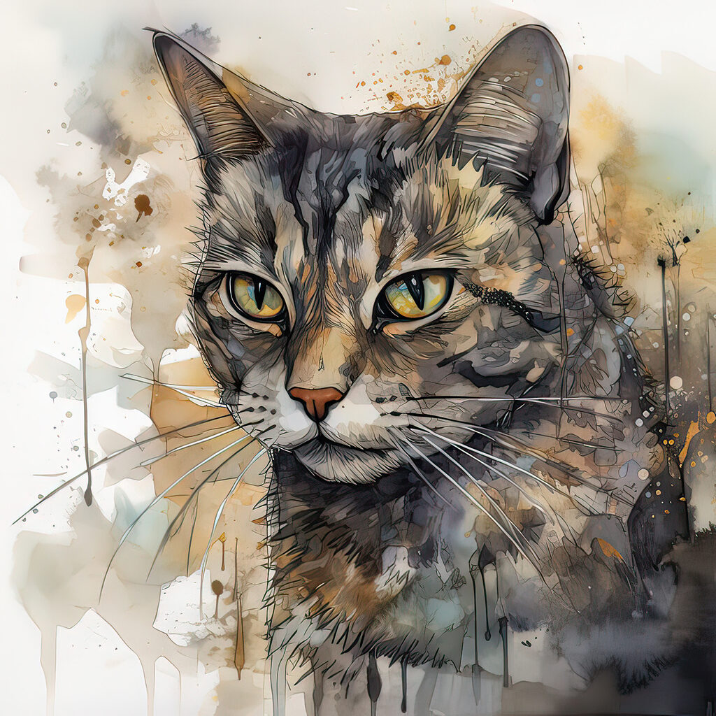 Gato rayado en acuarela — diseño completo