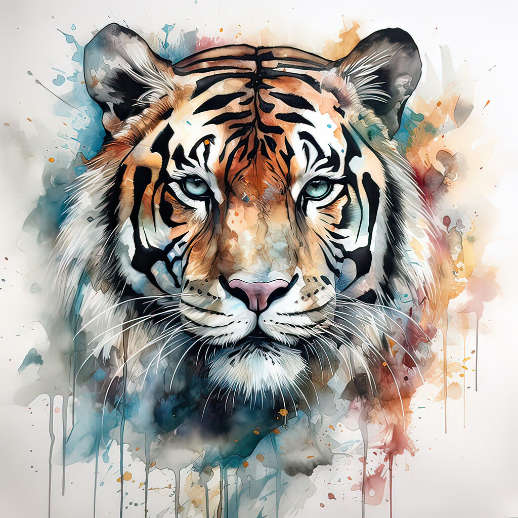 Tigre en salpicaduras frías — diseño completo