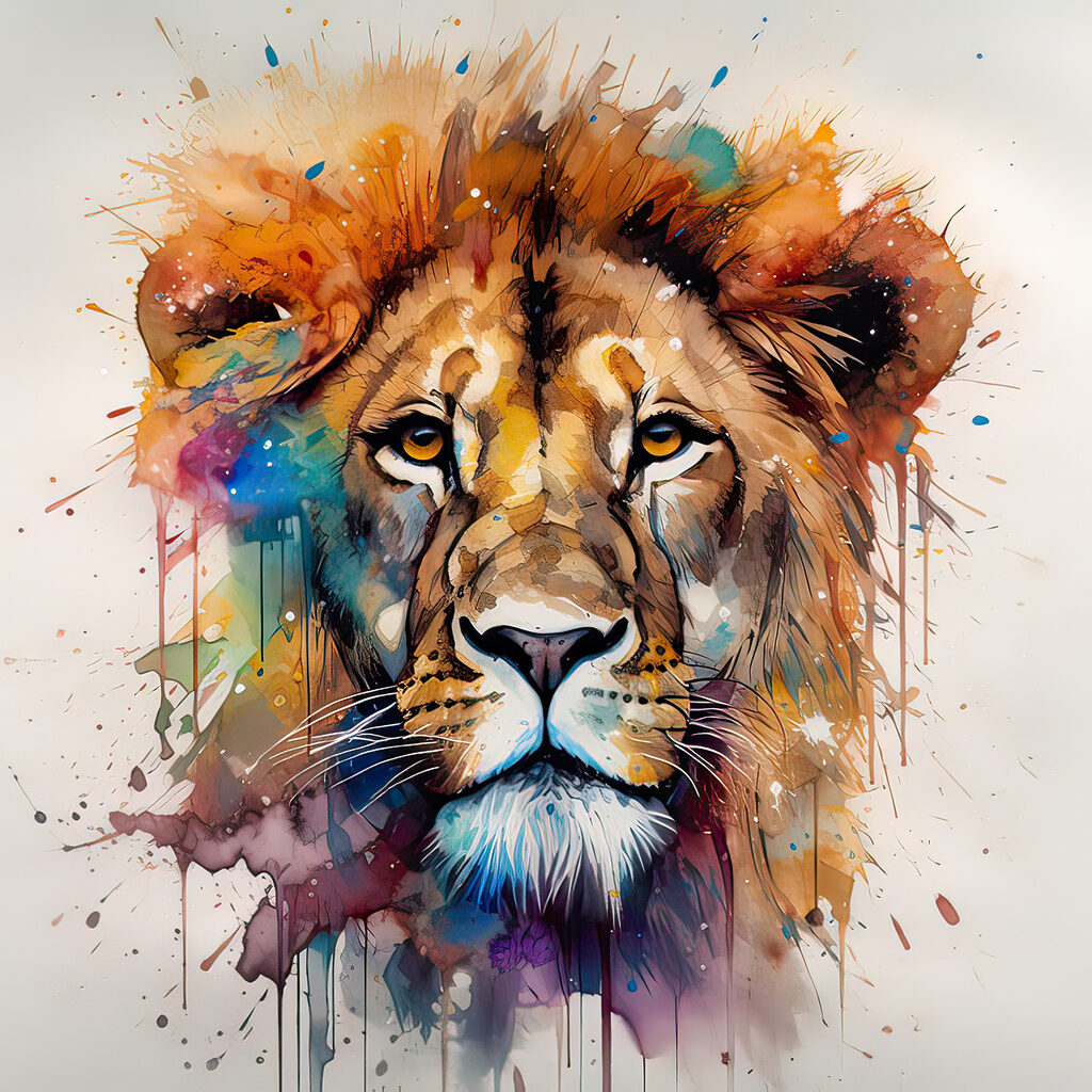 León de melena colorida — diseño completo