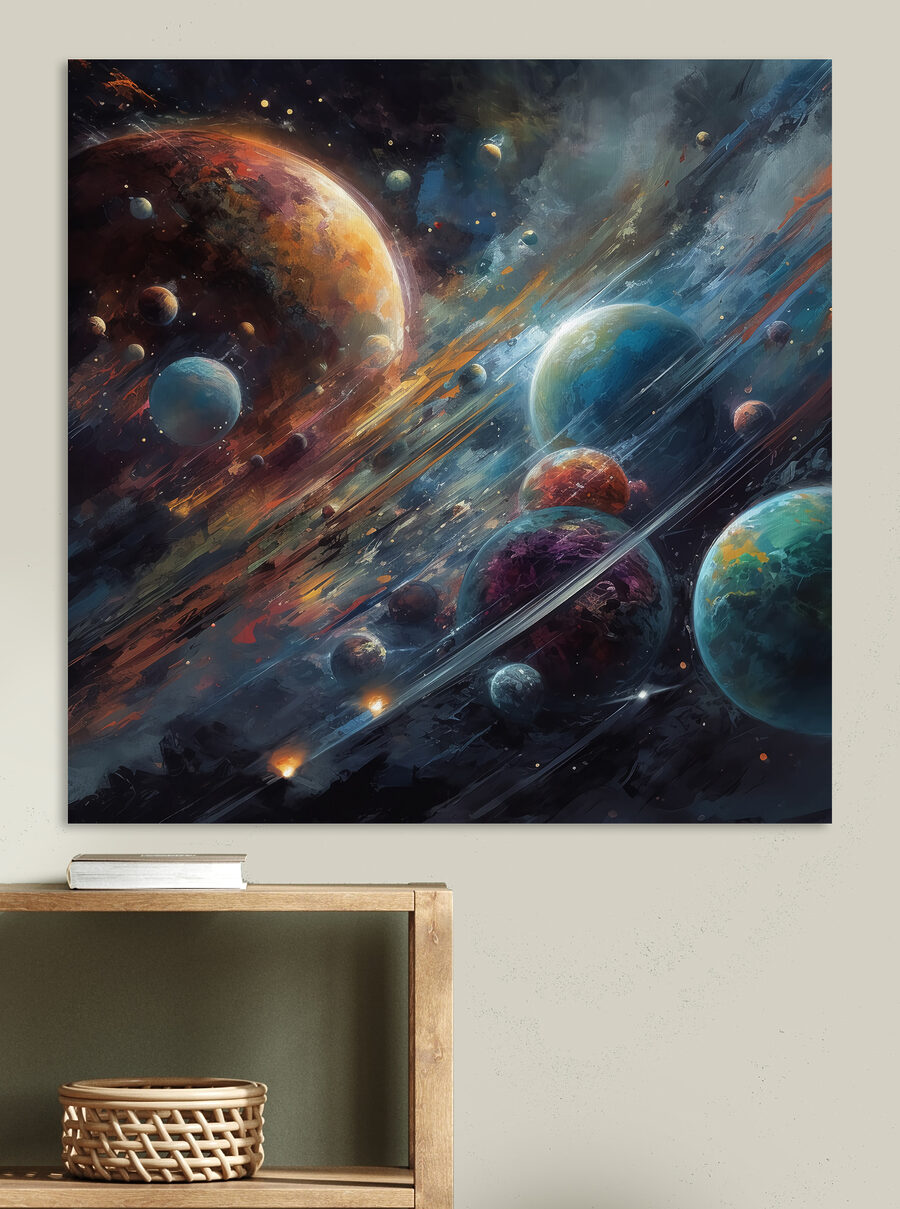 Entre planetas lejanos en un interior