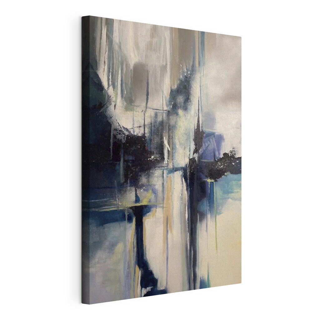 Reflejos oscuros en pintura, lienzo tensado con el borde envolvente