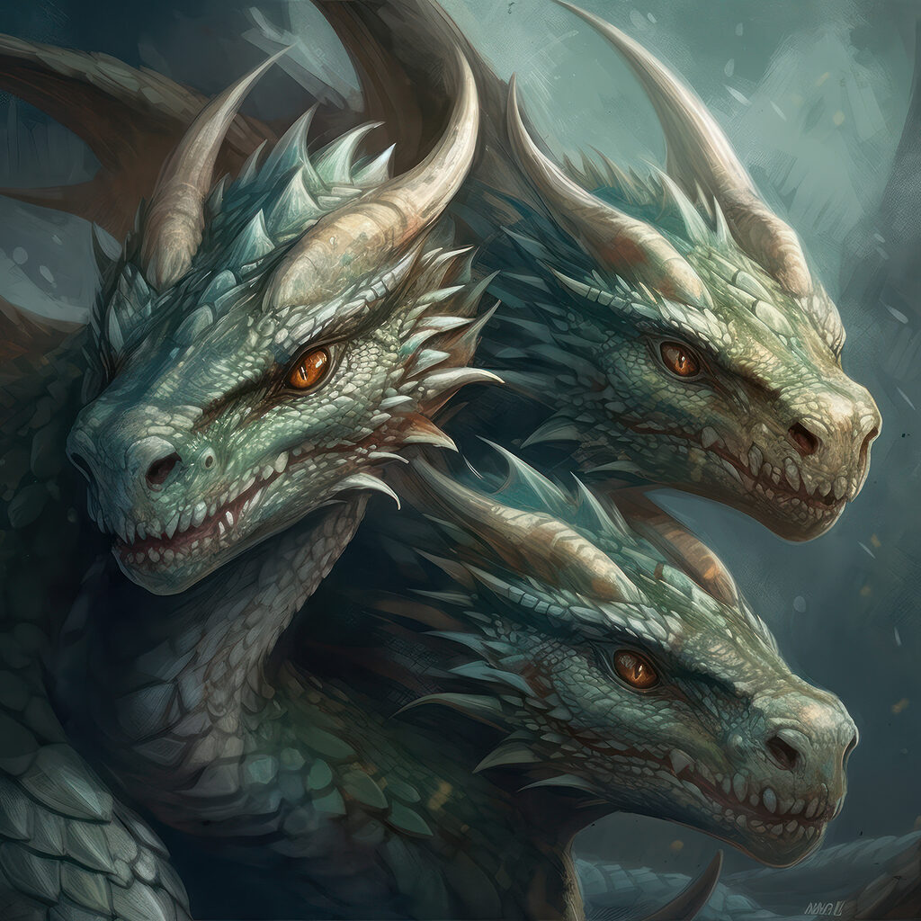 Tres dragones en sombra — diseño completo
