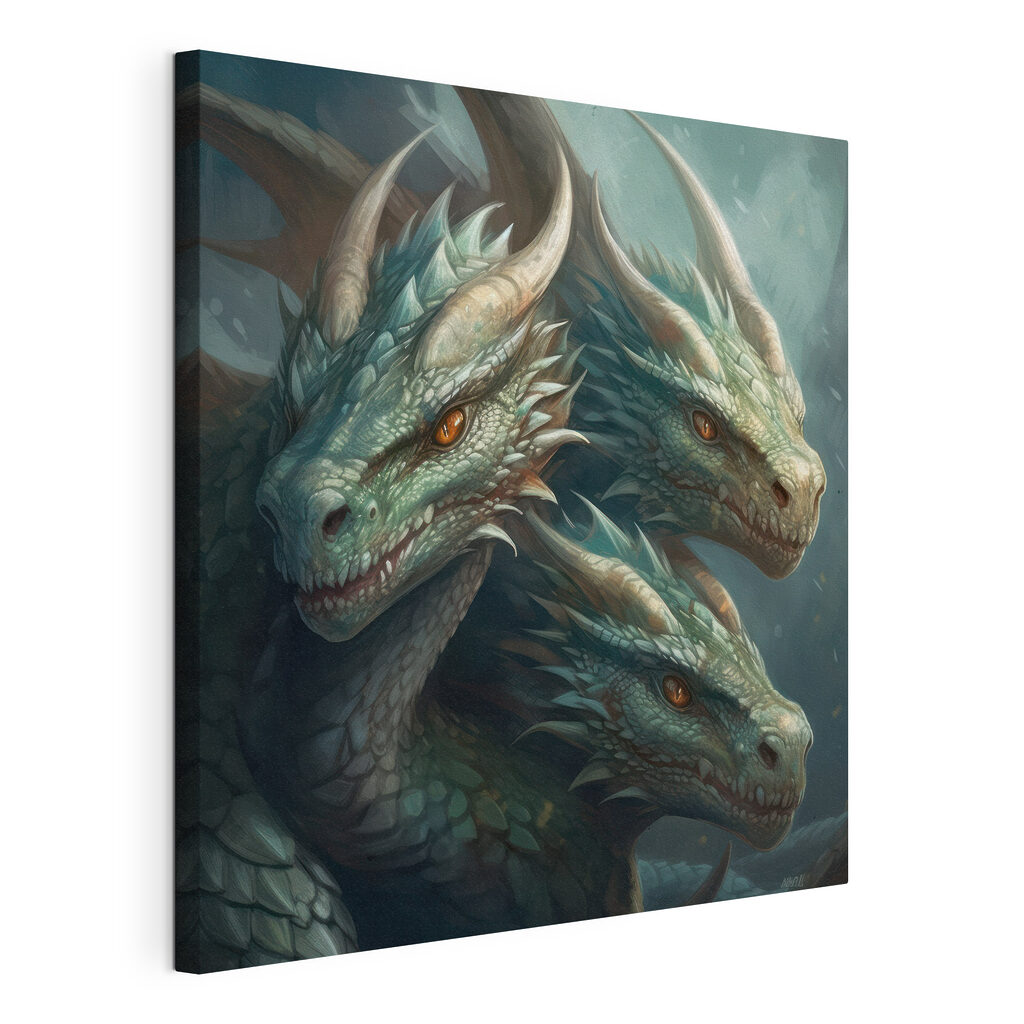 Tres dragones en sombra, lienzo tensado con el borde envolvente