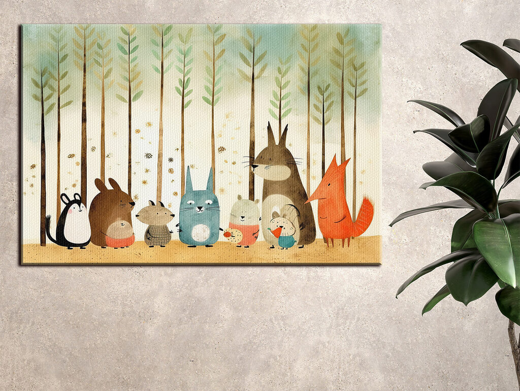 Amigos del bosque en un interior