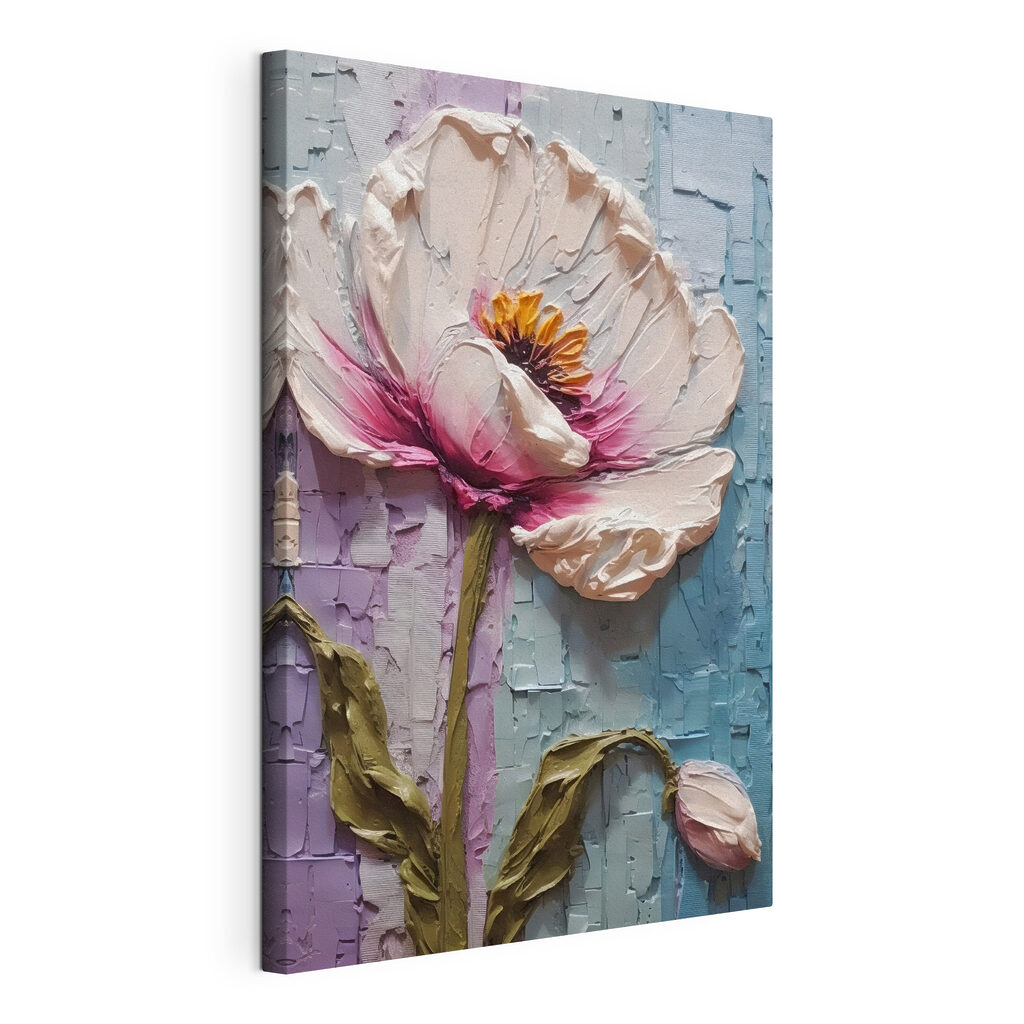 Flor de pinceladas, lienzo tensado con el borde envolvente