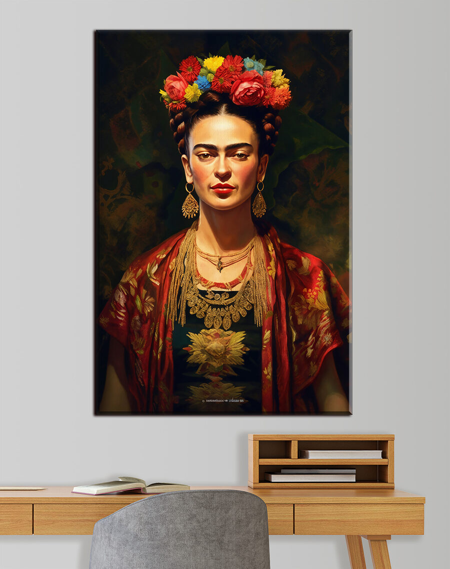 Mirada cálida bajo flores en un interior