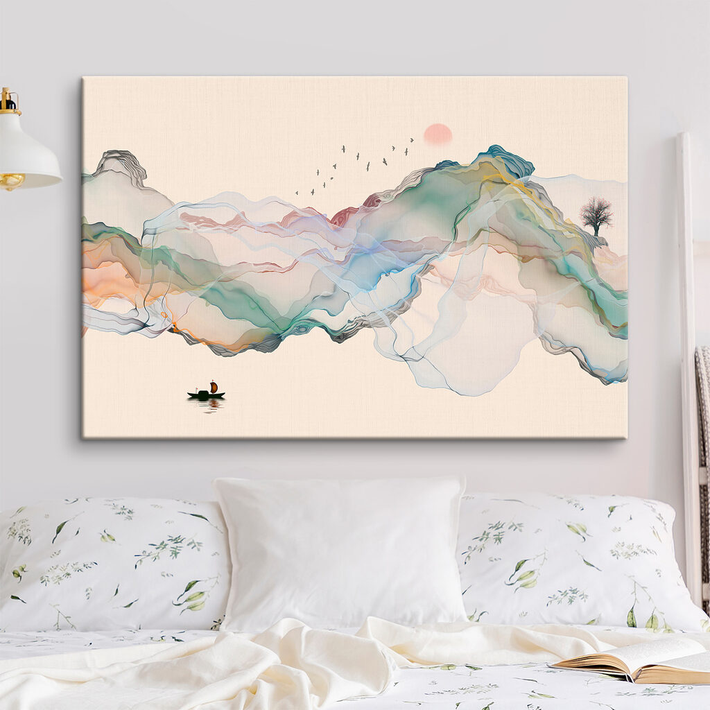 Barco entre montañas pastel — interior 3