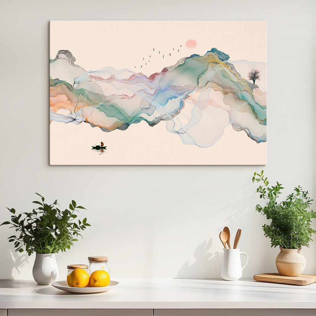 Barco entre montañas pastel — interior 4