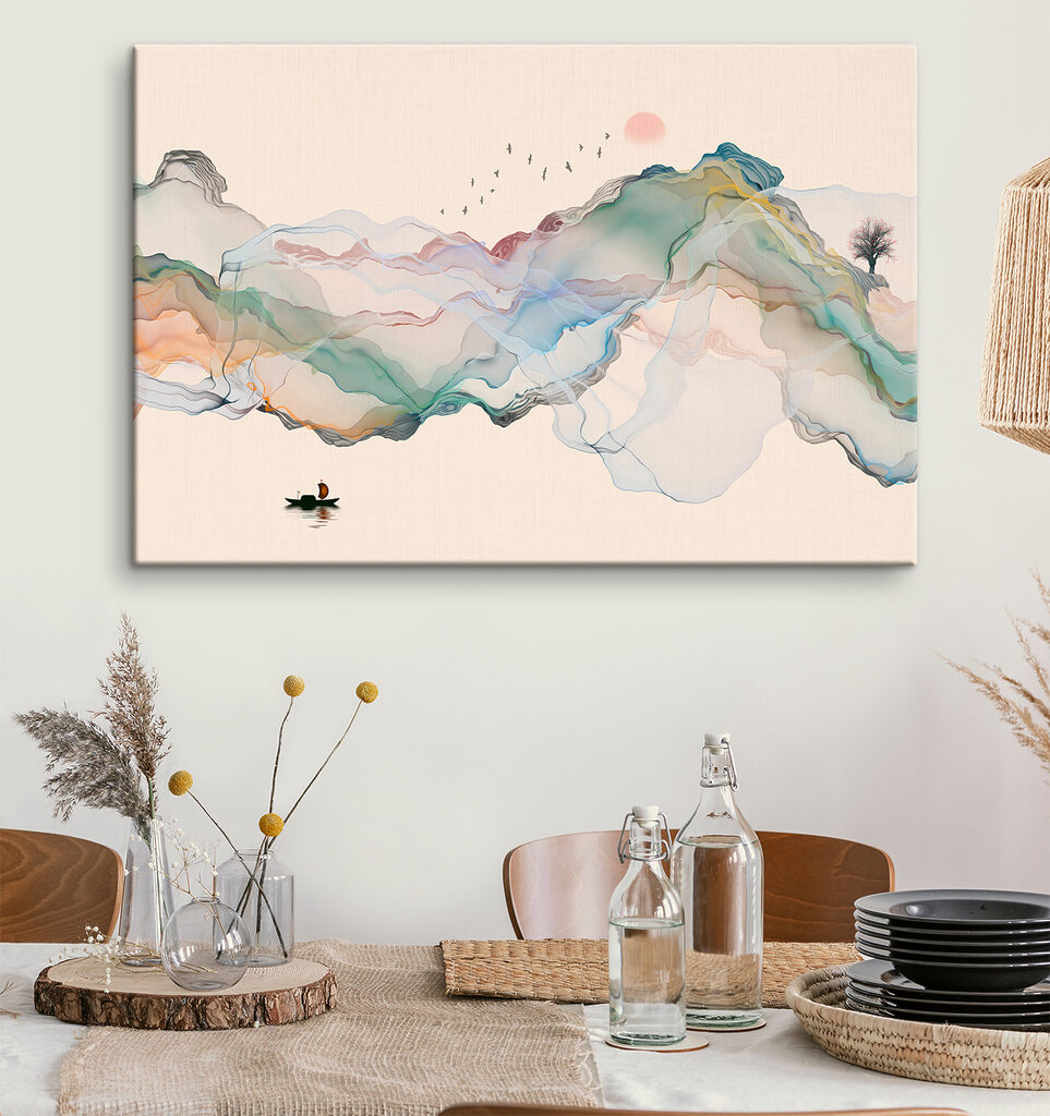 Barco entre montañas pastel — interior 5
